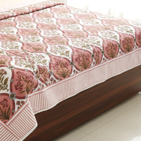 Traditional Rajasthani Floral Print Cotton Double Bedsheet (95x108 Inches)