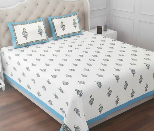 White Base Floral Bedsheet Set (95X108 Inches)
