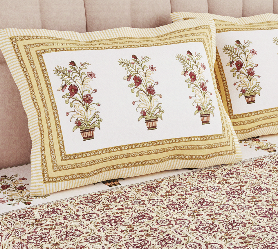 Artisan Bloom Floral Cotton Double Bedsheet Set