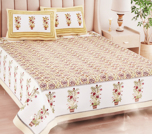 Artisan Bloom Floral Cotton Double Bedsheet Set