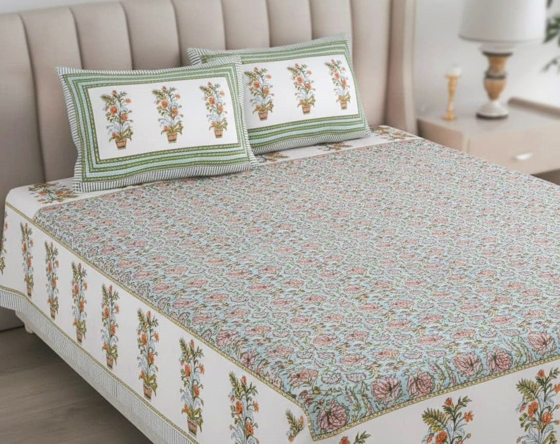 Jaipuri Artisan Print Bedsheet Set (95X108 Inches)