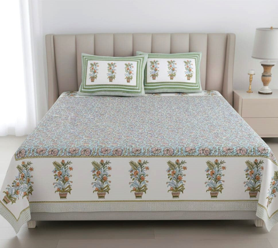 Jaipuri Artisan Print Bedsheet Set (95X108 Inches)