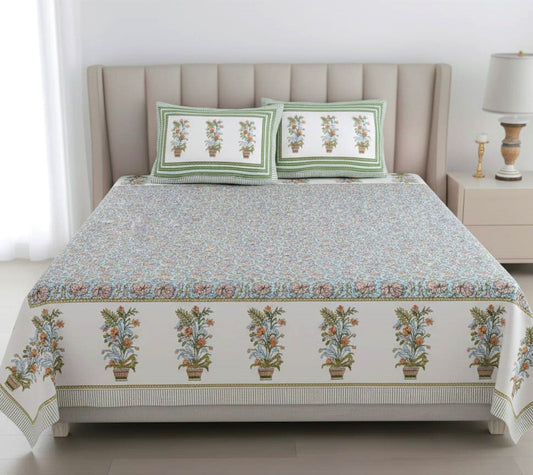 Jaipuri Artisan Print Bedsheet Set (95X108 Inches)