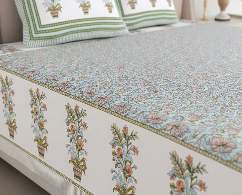 Jaipuri Artisan Print Bedsheet Set (95X108 Inches)