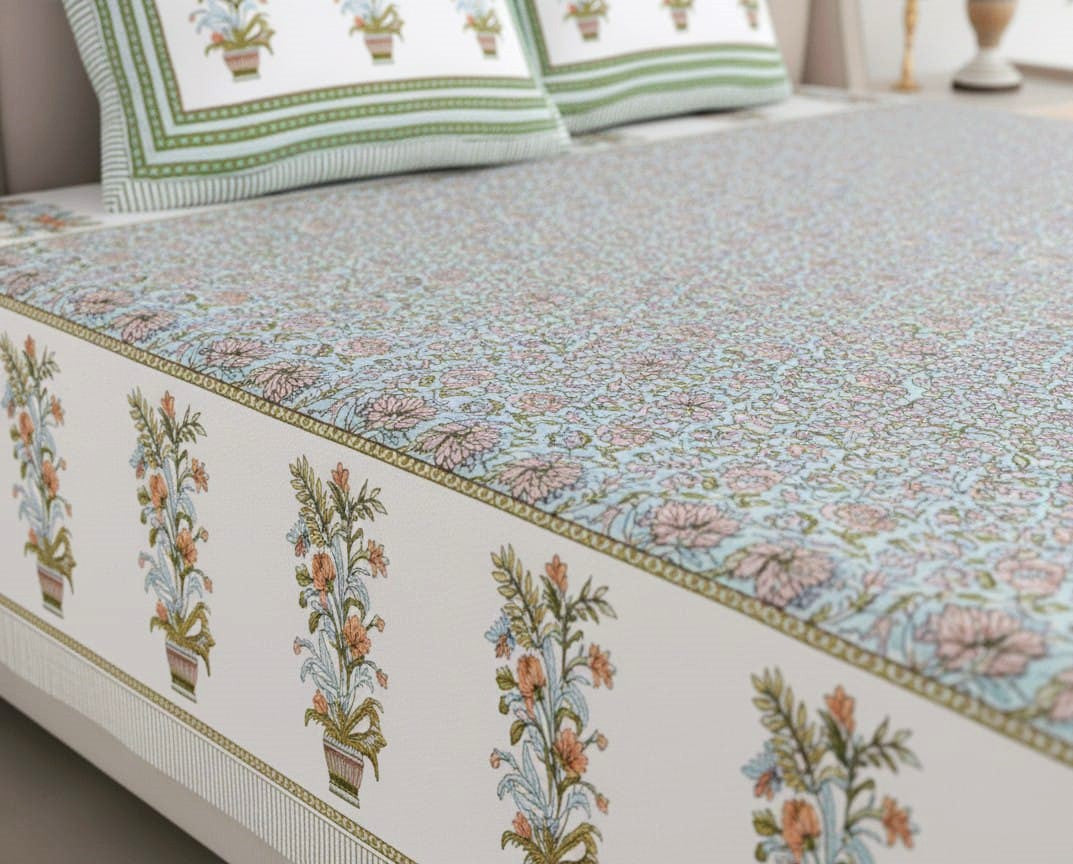 Jaipuri Artisan Print Bedsheet Set (95X108 Inches)