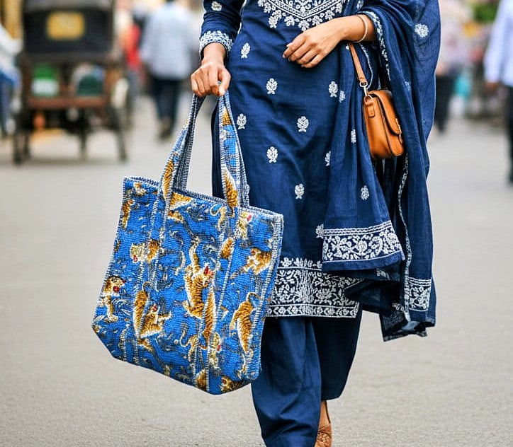 Moonlight Blue Print Tote Bag