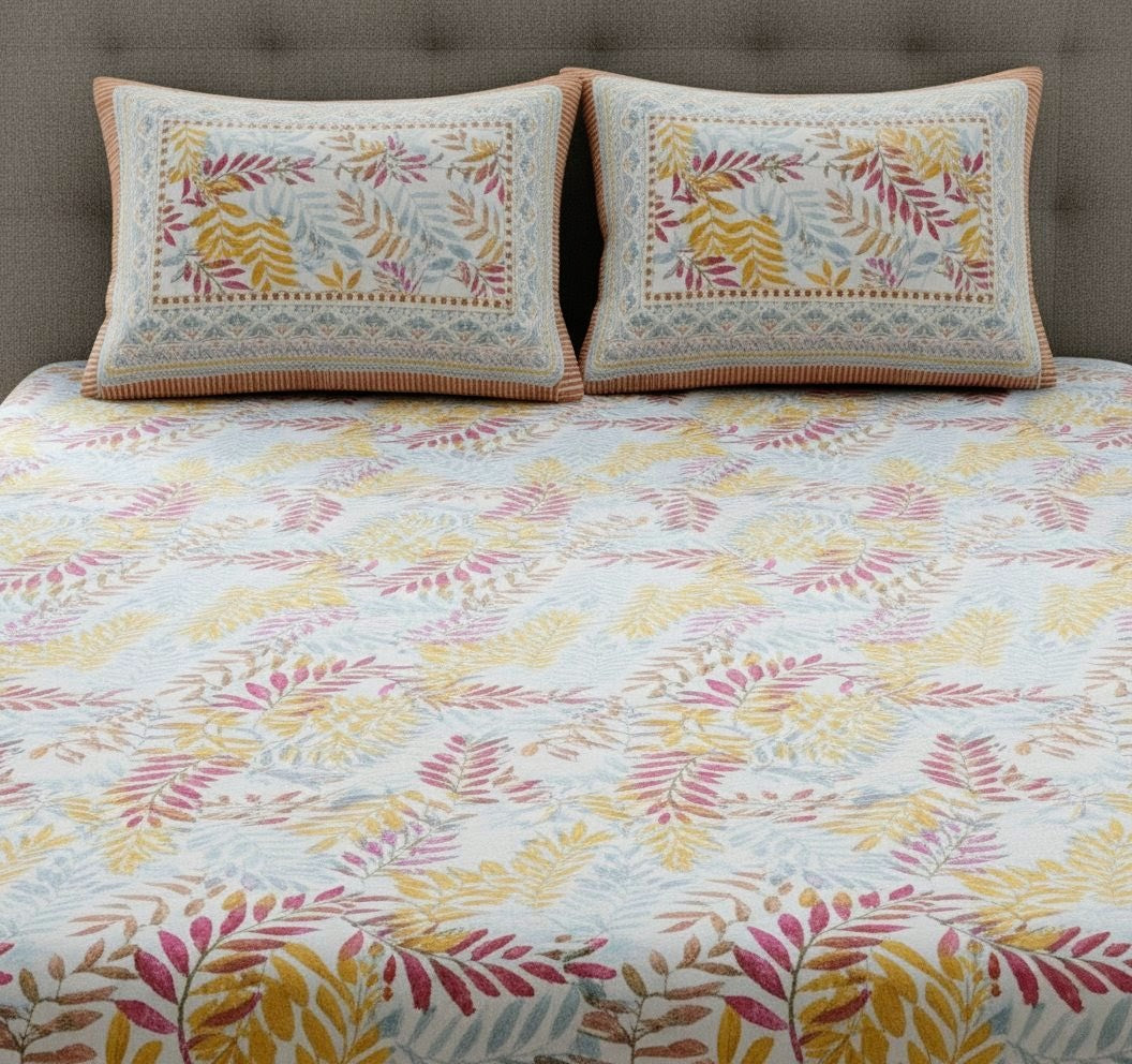 Bohemian Pastel Meadow Cotton Bedsheet Set- King Size (95X108 Inches)