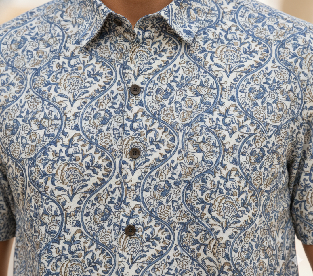 Brightened Sanganeri Floral 100% Cotton Men's Shirt