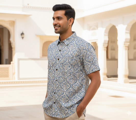 Brightened Sanganeri Floral 100% Cotton Men's Shirt