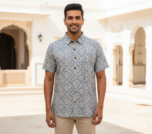 Brightened Sanganeri Floral 100% Cotton Men's Shirt