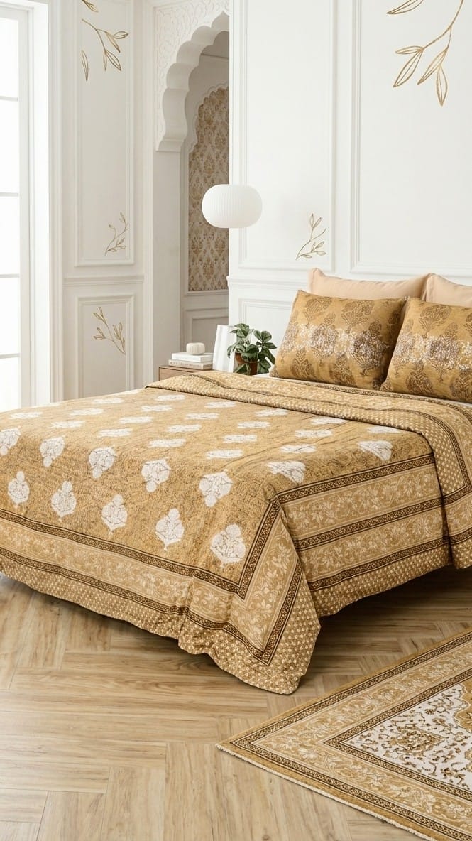 Designer Jute Looklike Cotton Bedsheet- King Size (95X108 Inches)