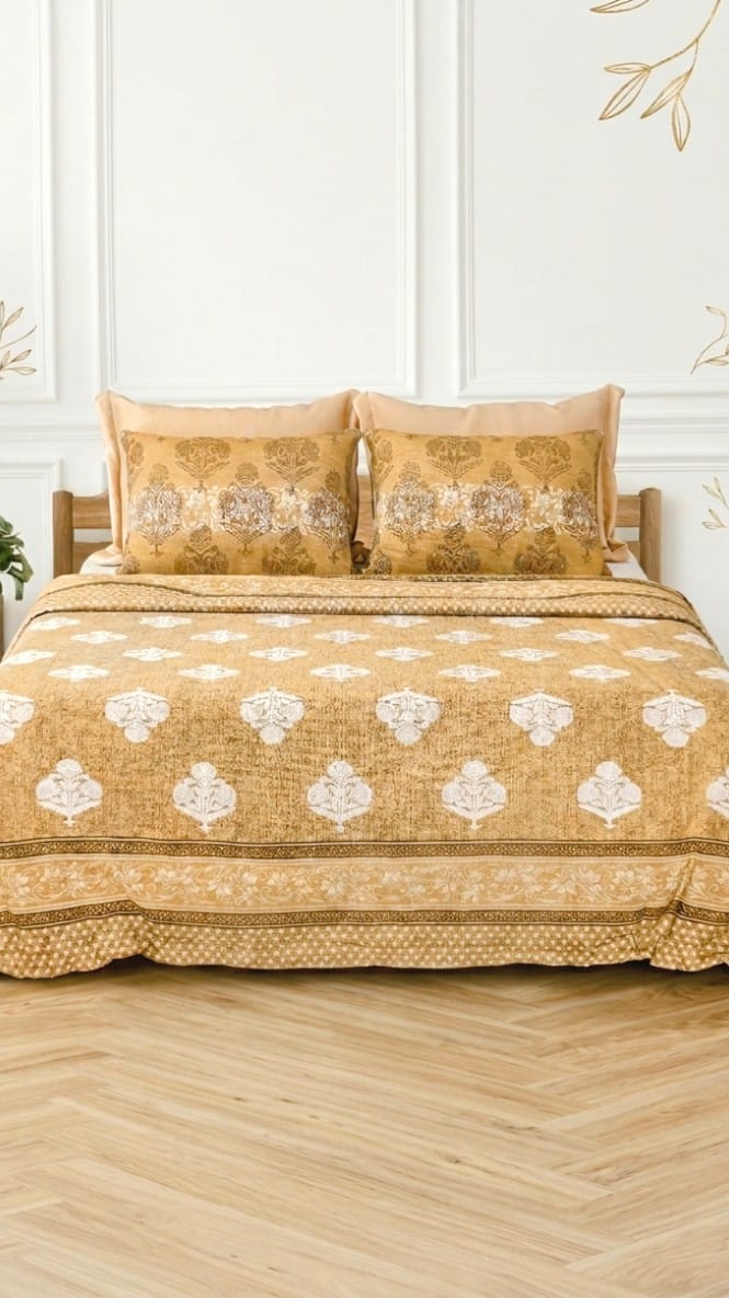 Designer Jute Looklike Cotton Bedsheet- King Size (95X108 Inches)