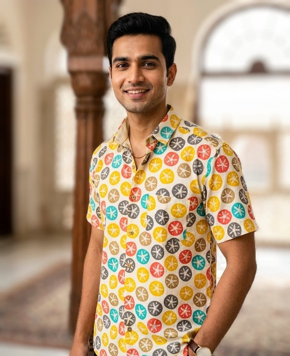 Men’s Multicolour Sanganeri Print Summer Cotton Shirt