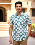 Men's Elephant Print Half-Sleeve Cotton Shirt