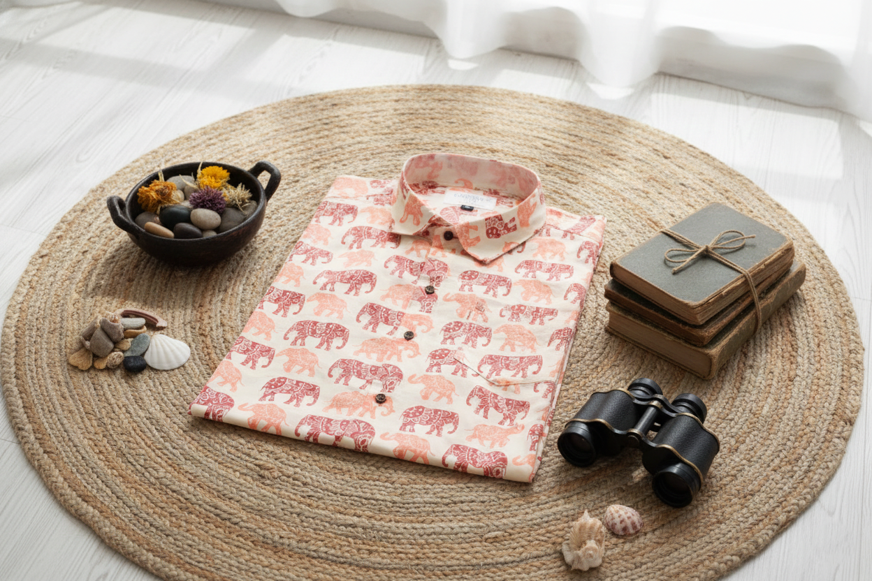 Men’s 100% Cotton Elephant Print Shirt
