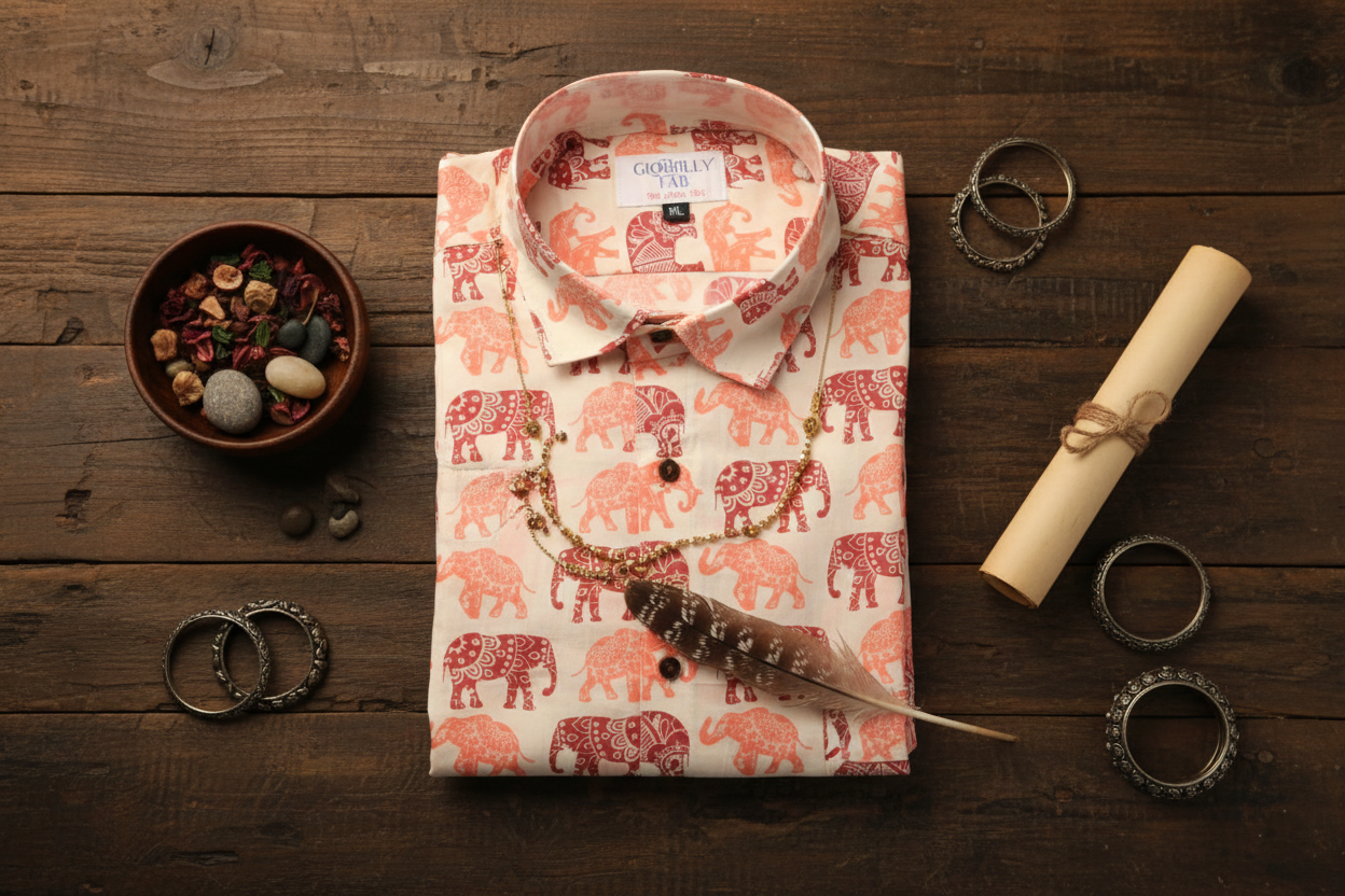 Men’s 100% Cotton Elephant Print Shirt