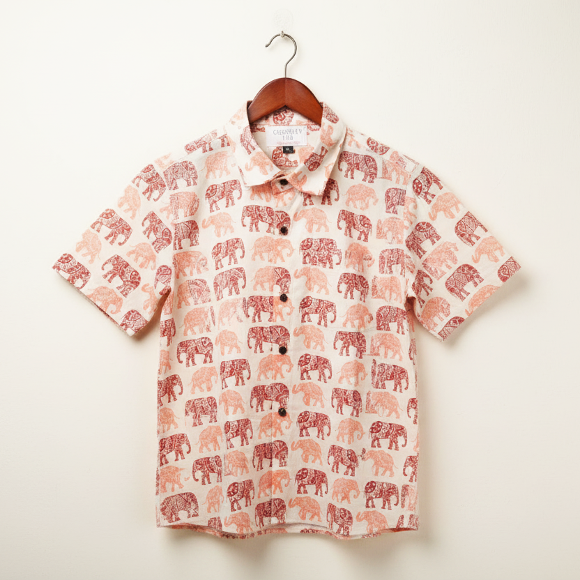 Men’s 100% Cotton Elephant Print Shirt