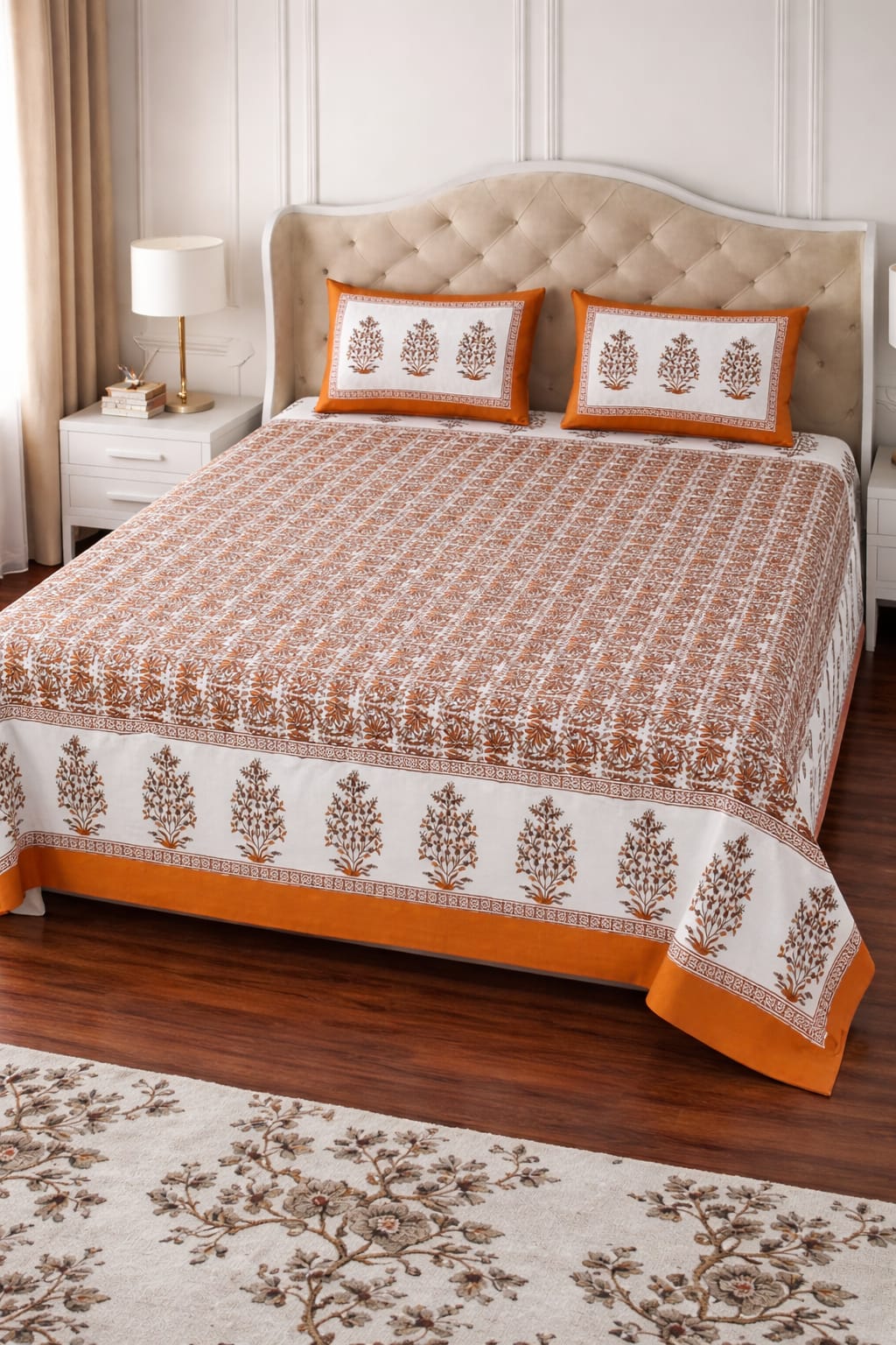 King Size 100% Cotton Floral Bedsheet (108 x 108 Inches)