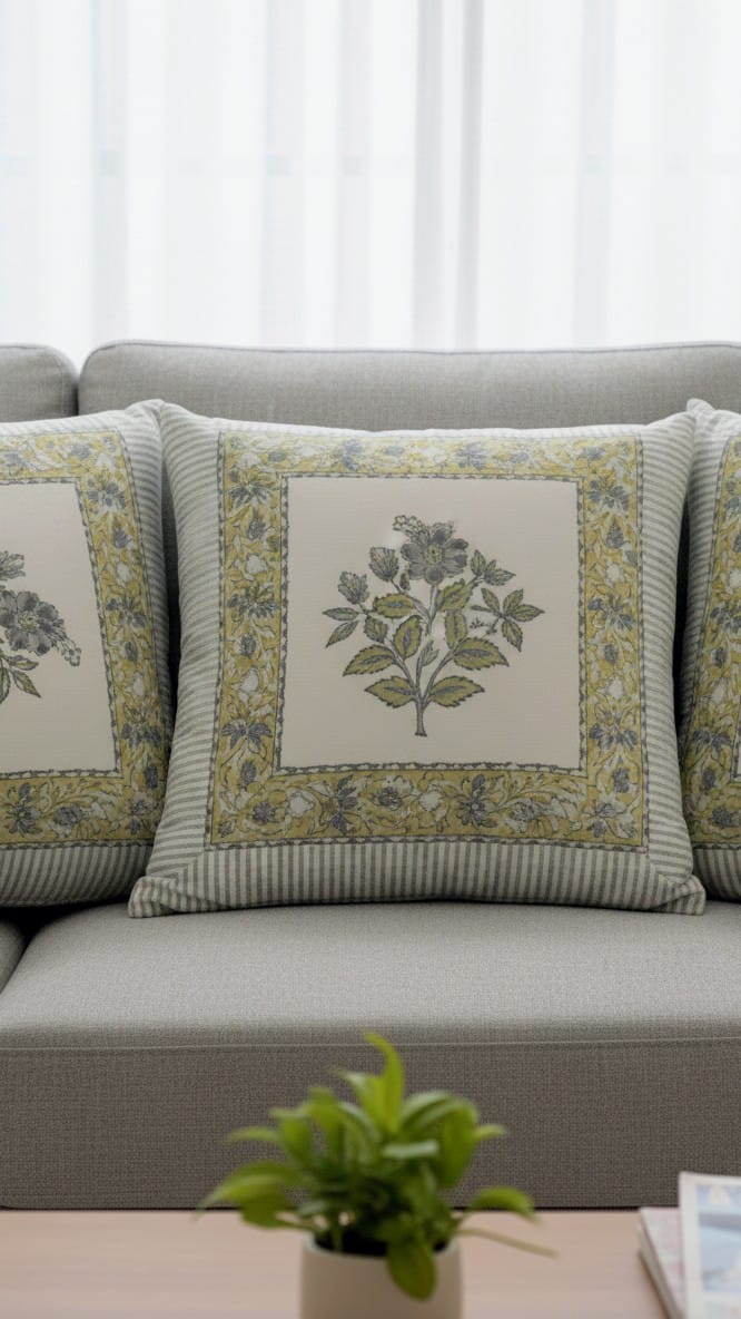 Hand Block Print Cushion Cover Set (Set of 5)