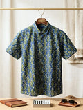 Green & Blue Floral Jaipuri Cotton Shirt for Men