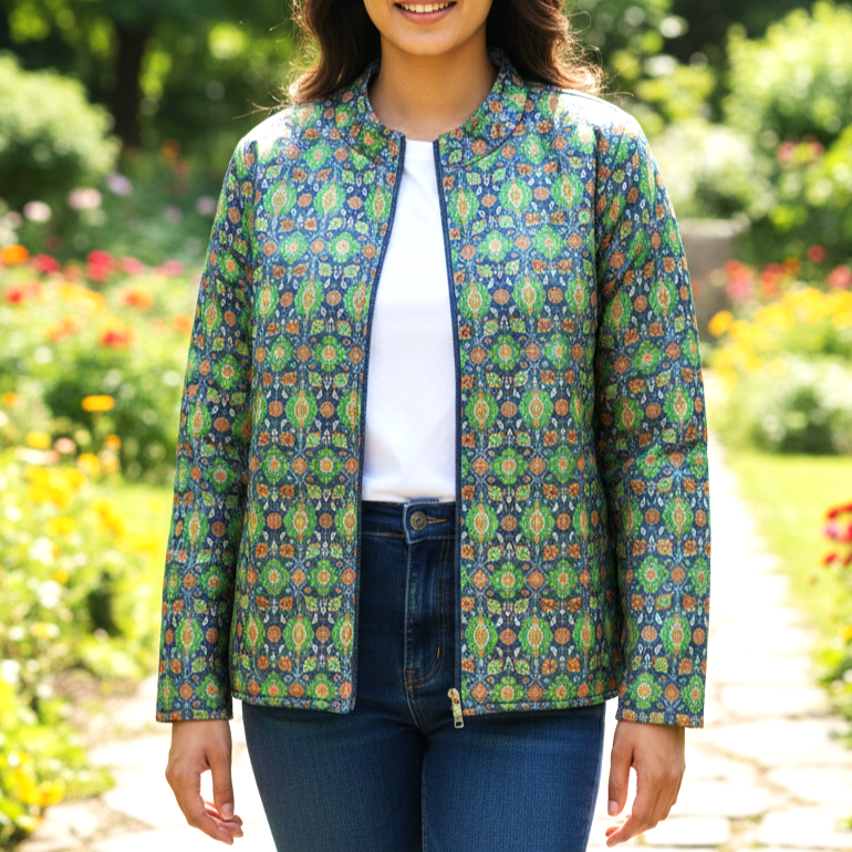 Emerald Mosaic Quilted Jacket for Women