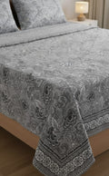 Grey Floral Design Double Bedsheet