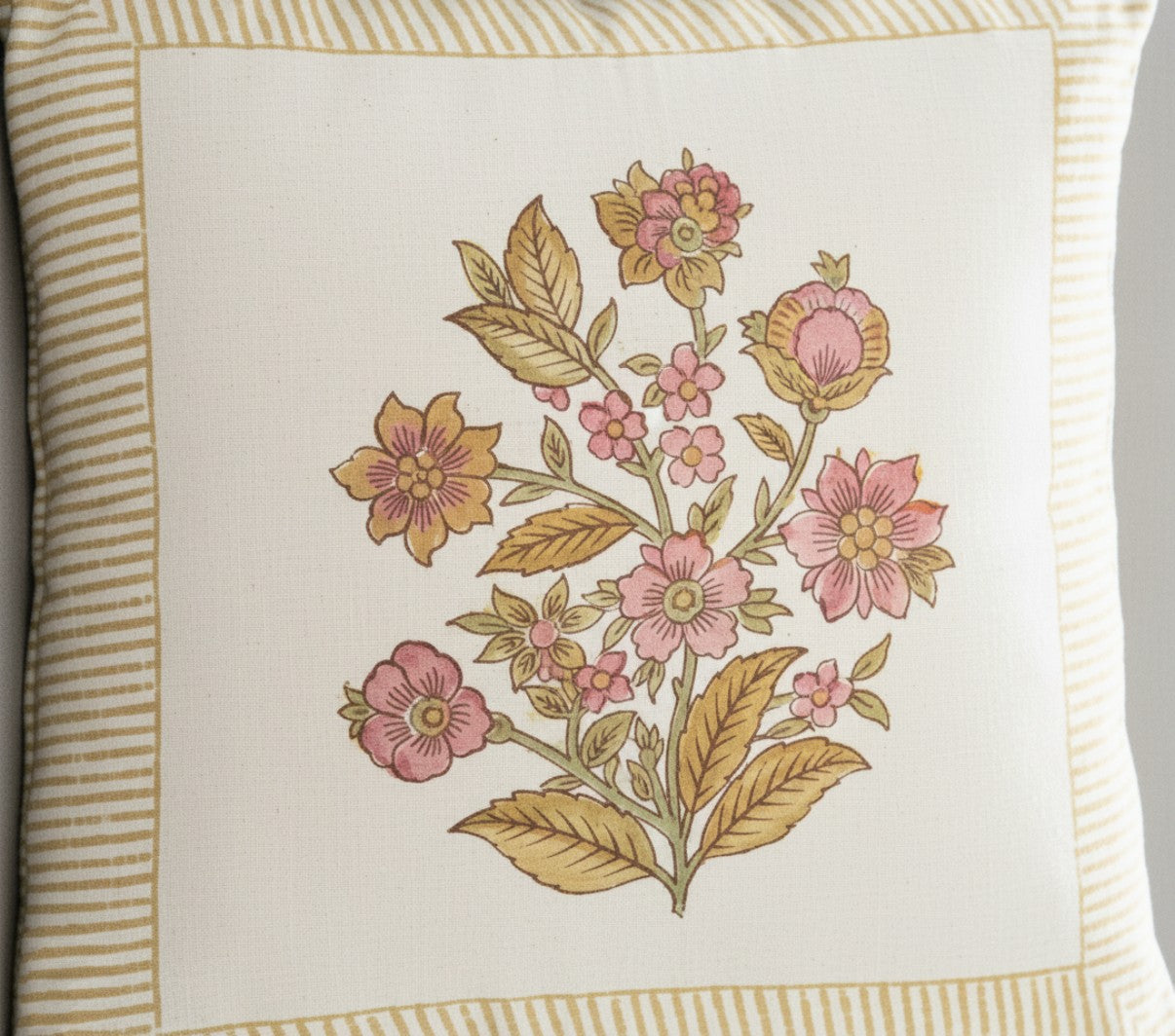 Handblock Floral Stripe Cushion Covers (Set of 5)