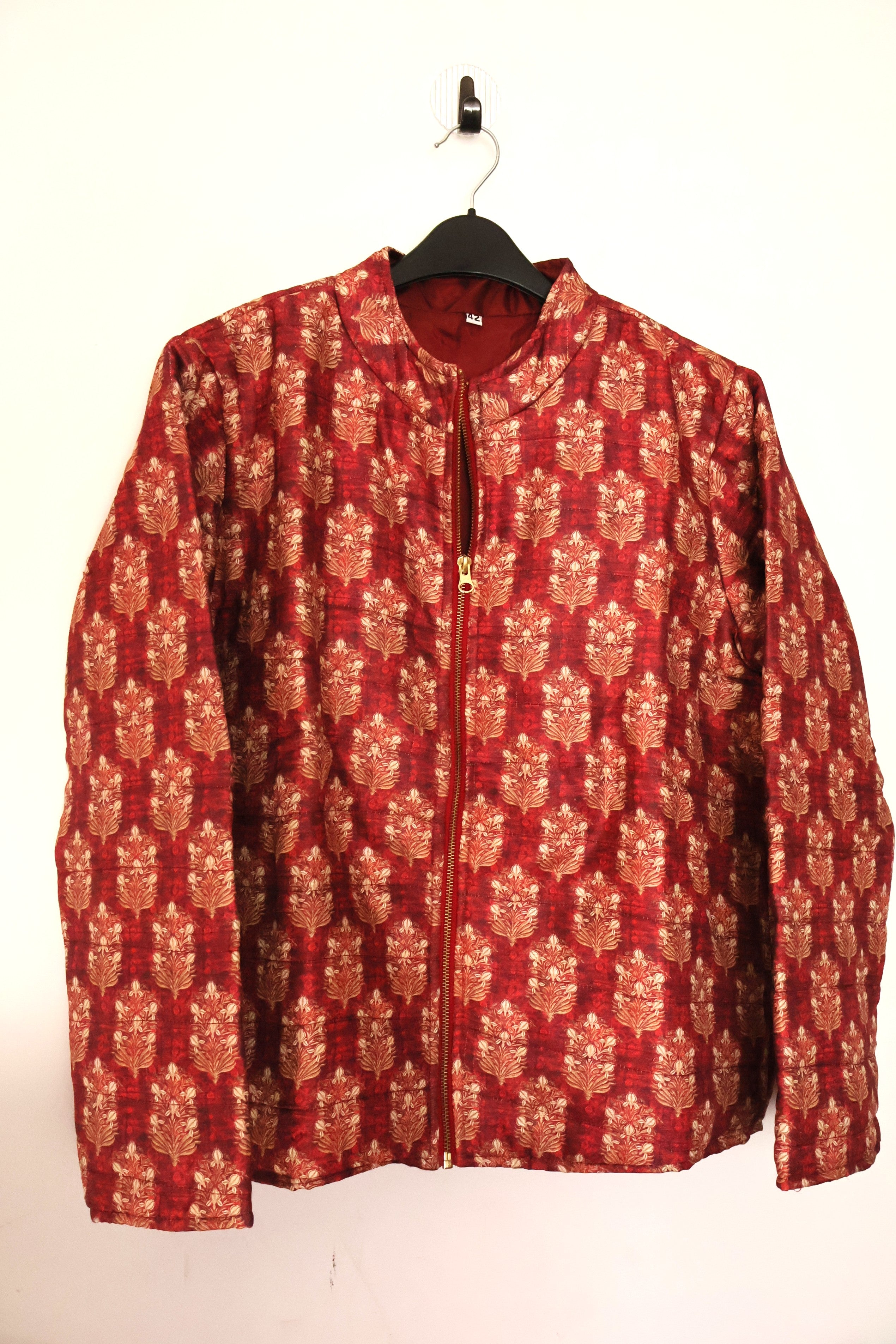 Royal Crimson Heritage Quilted Silk-Blend Jacket for Women
