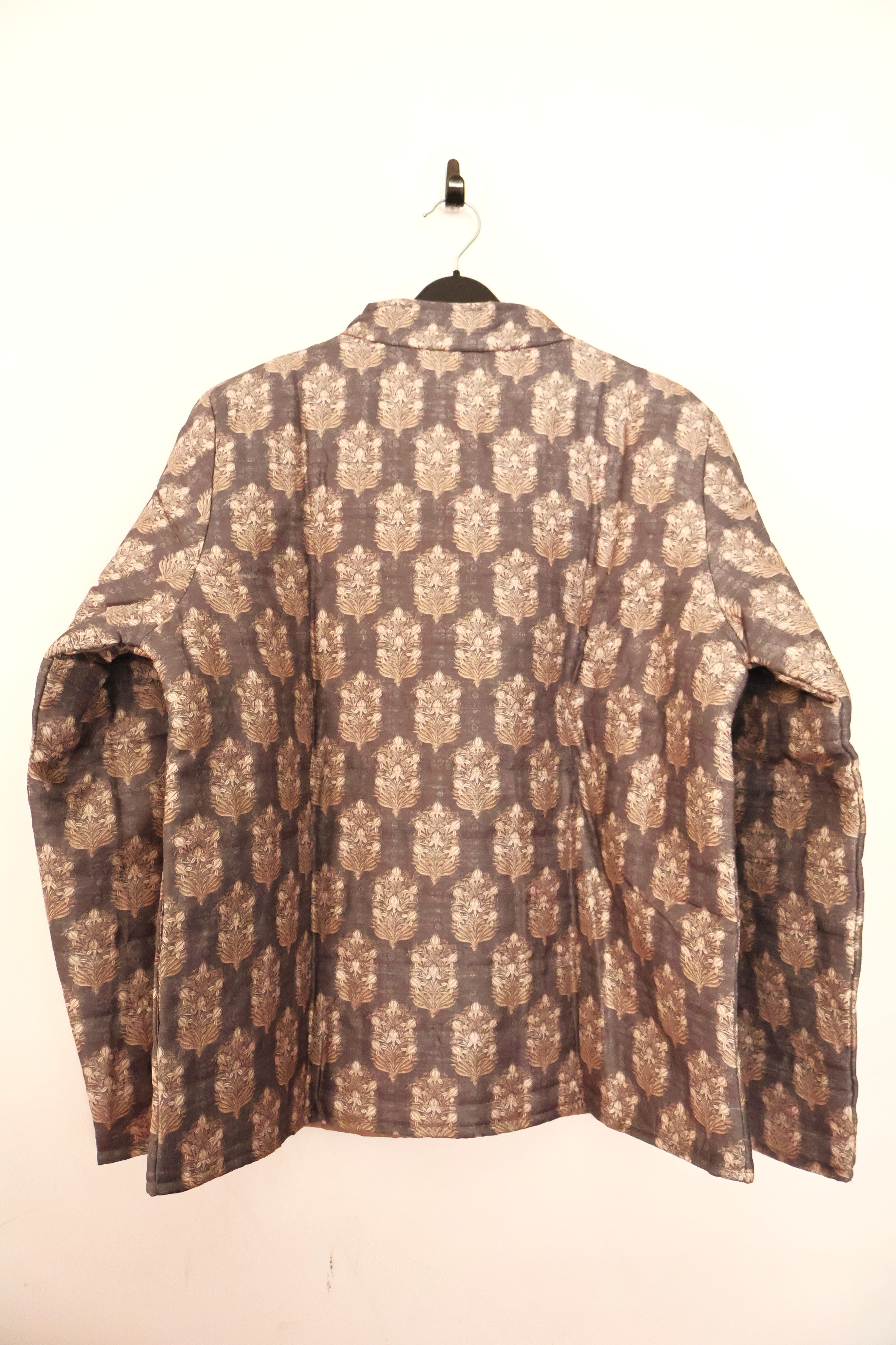 Charcoal Elegance Damask Quilted Silk-Blend Jacket