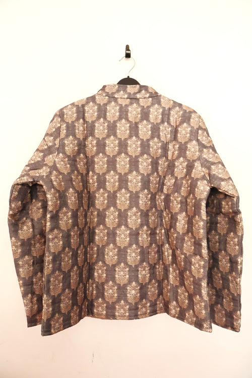 Charcoal Elegance Damask Quilted Silk-Blend Jacket