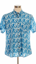 Men’s Aqua Blue Fish Print Casual Cotton Shirt