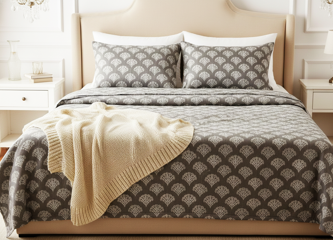 Modern Grey & White Pattern Luxury Bedding Set with 2 Pillow Covers