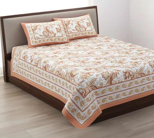 Terracotta Paisley Cotton Bedsheet Set- King Size (95X108 inches)