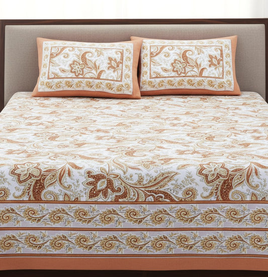 Terracotta Paisley Cotton Bedsheet Set- King Size (95X108 inches)