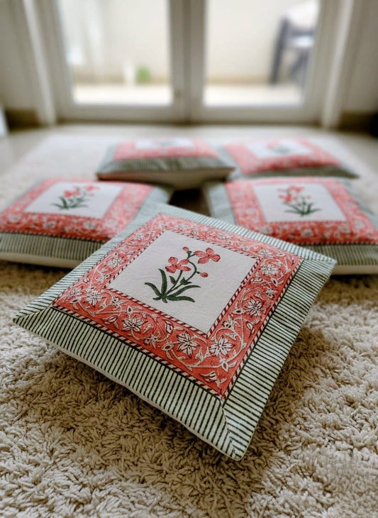 Peach Blossom & Sage Striped Heritage Cushion Cover | Set of 5