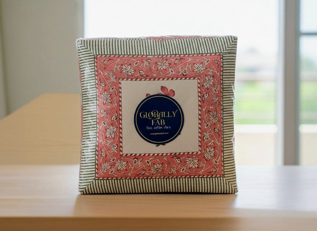 Peach Blossom & Sage Striped Heritage Cushion Cover | Set of 5