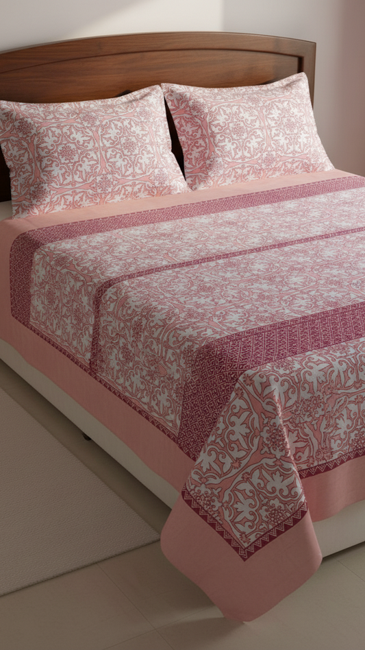 Pink Patterned Double Bedsheet 95X108 Inches