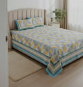Modern Yellow & Blue Geometric Double Bedsheet- King Size (95X108 Inches)