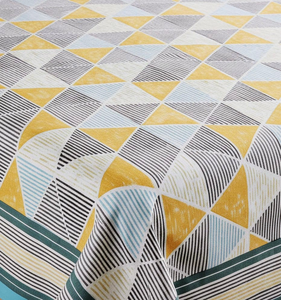 Modern Yellow & Blue Geometric Double Bedsheet- King Size (95X108 Inches)