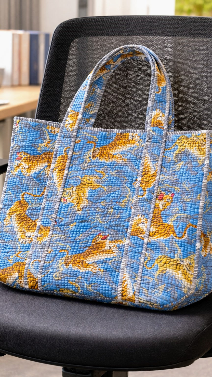Tiger Print Blue Tote Bag