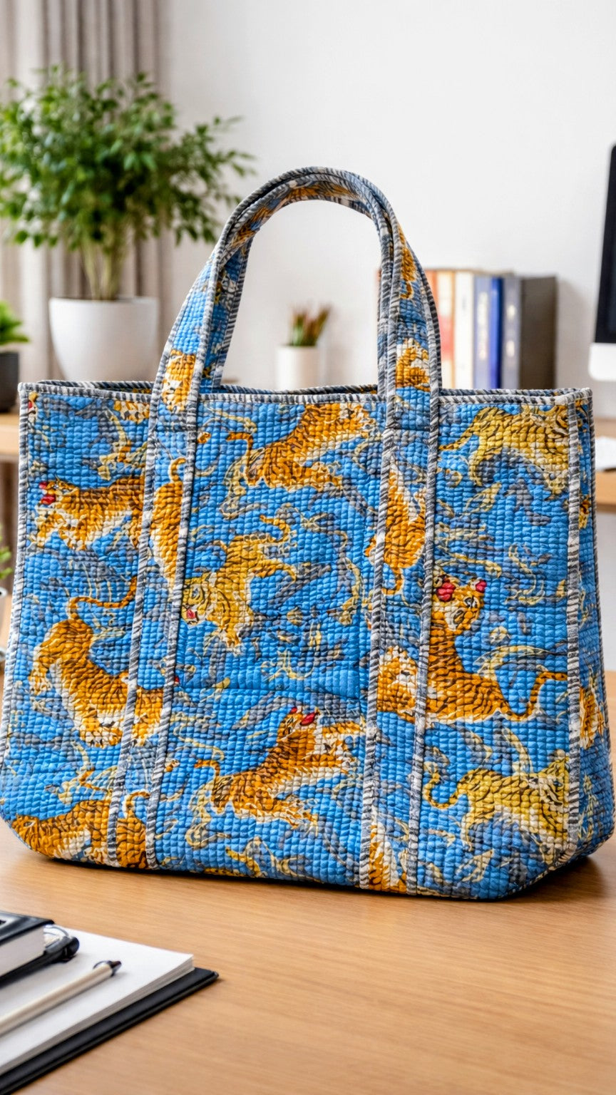 Tiger Print Blue Tote Bag