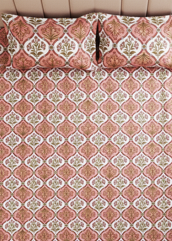 Traditional Rajasthani Floral Print Cotton Double Bedsheet (95x108 Inches)