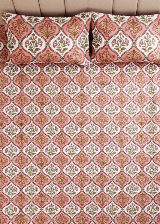 Traditional Rajasthani Floral Print Cotton Double Bedsheet (95x108 Inches)