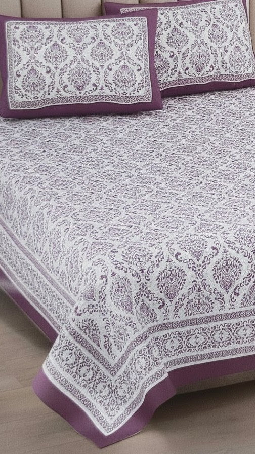 Violet Damask-print bedsheet- King Size (95X108 Inches)