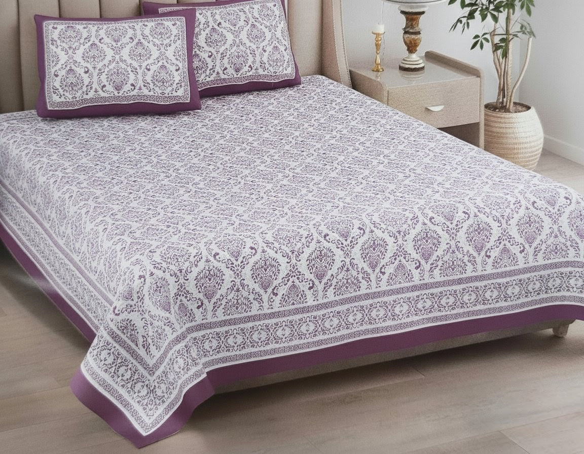 Violet Damask-print bedsheet- King Size (95X108 Inches)