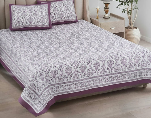 Violet Damask-print bedsheet- King Size (95X108 Inches)