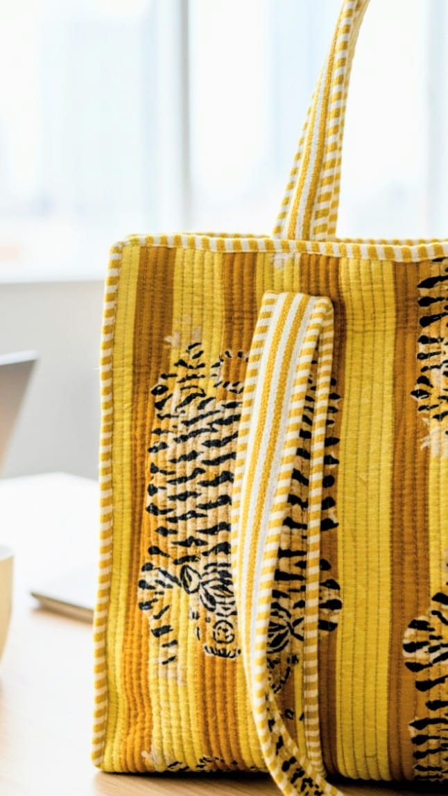Jaipuri Yellow Cotton Tote Bag