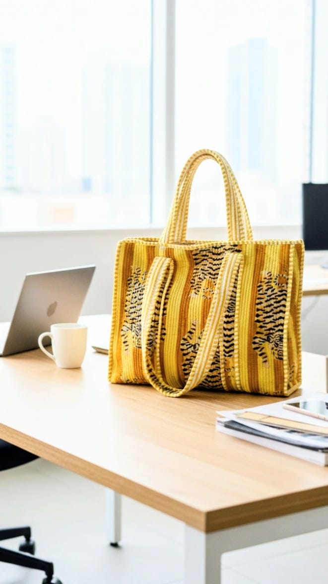 Jaipuri Yellow Cotton Tote Bag