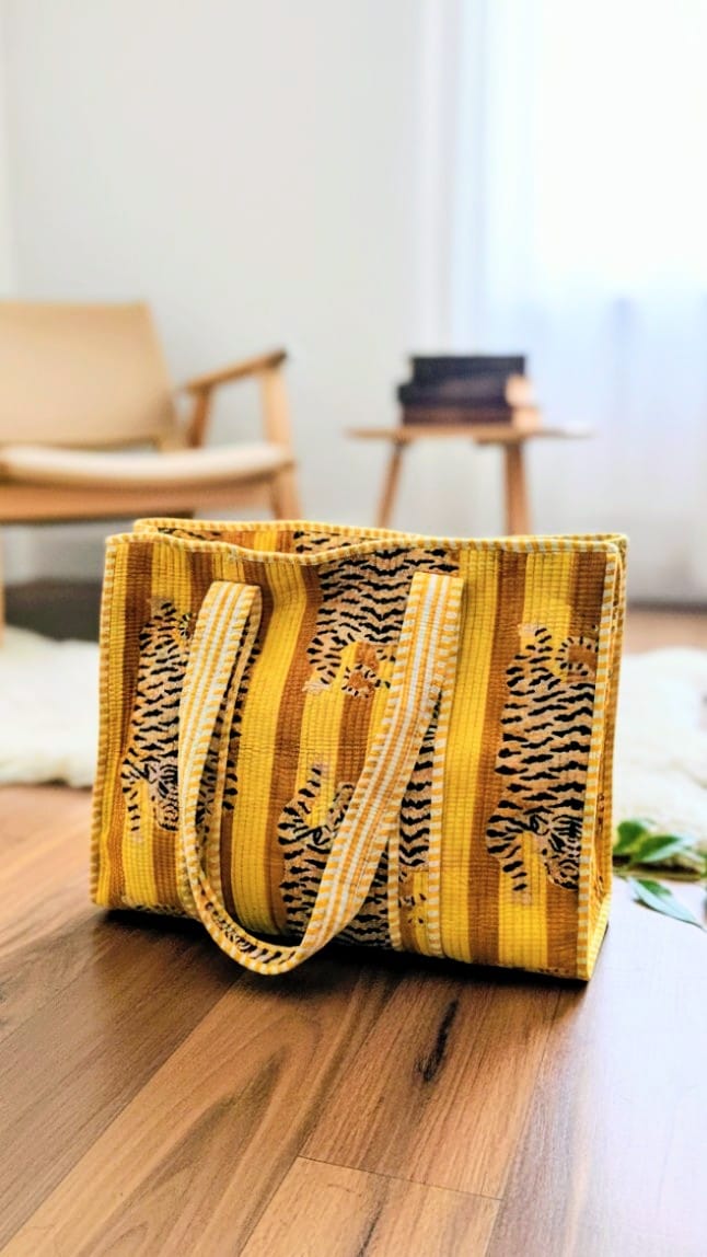 Jaipuri Yellow Cotton Tote Bag