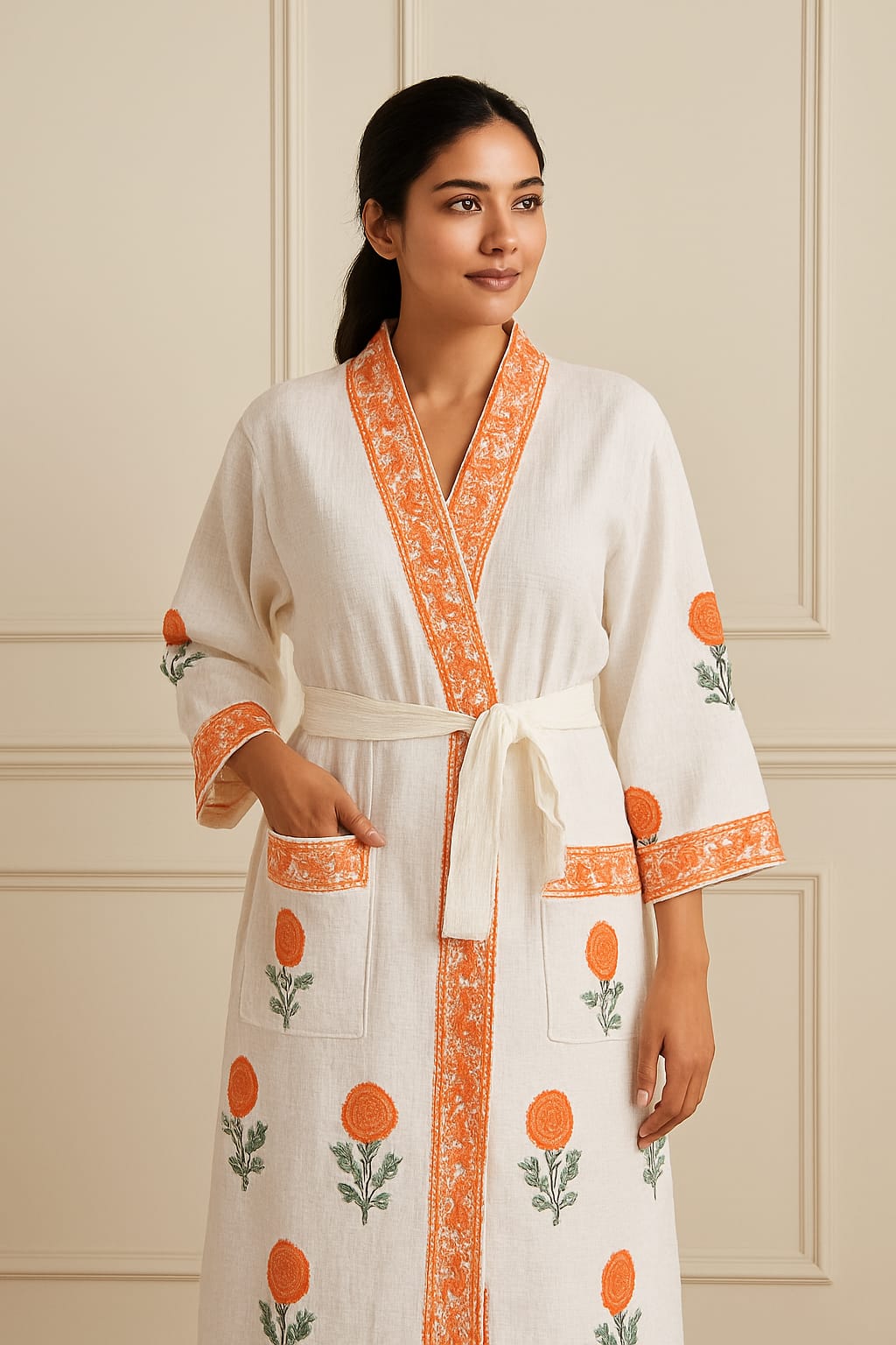 Unisex Cotton Bathrobes with Floral Design